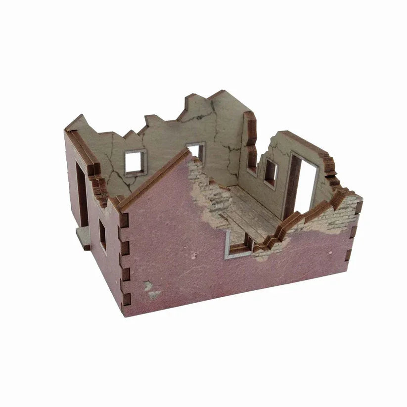 Battlefield Accessories: Ruined Village House 3 Red Render - 28mm (TTR)