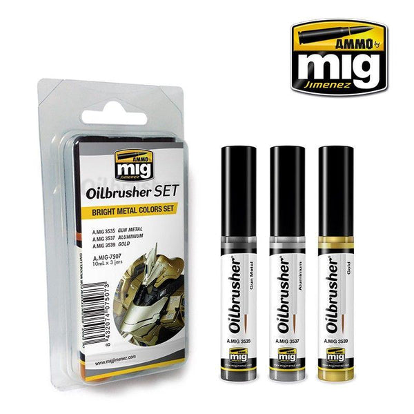SALE Ammo by MIG Oilbrushers Bright Metal Colors Set - Gap Games