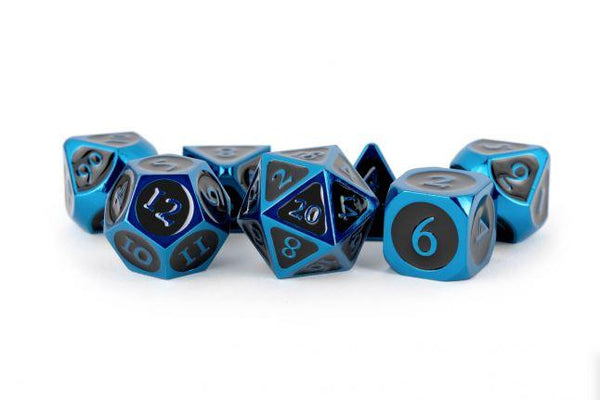 SALE MDG 16mm Metal Polyhedral Dice Set: Blue w/ Black Enamel - Gap Games