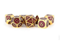 SALE MDG 16mm Metal Polyhedral Dice Set: Gold w/ Purple Enamel - Gap Games