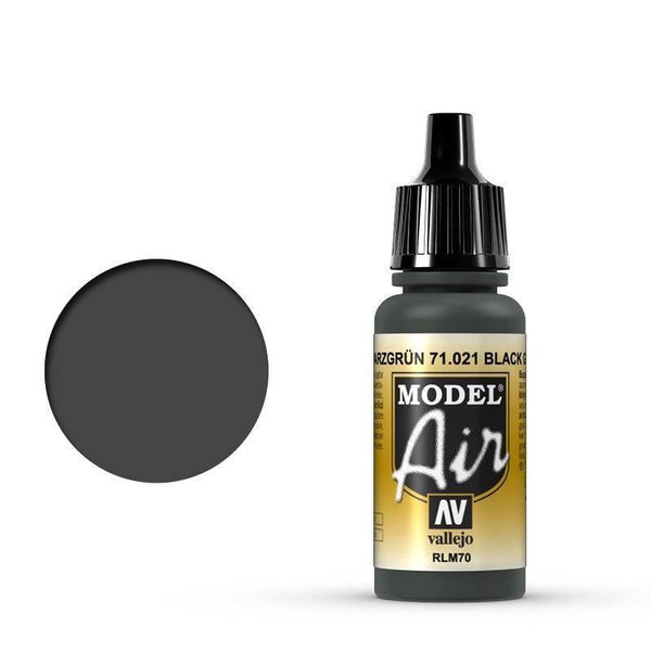 Vallejo 71021 Model Air Black Green RLM70 17 ml Acrylic Airbrush Paint - Gap Games