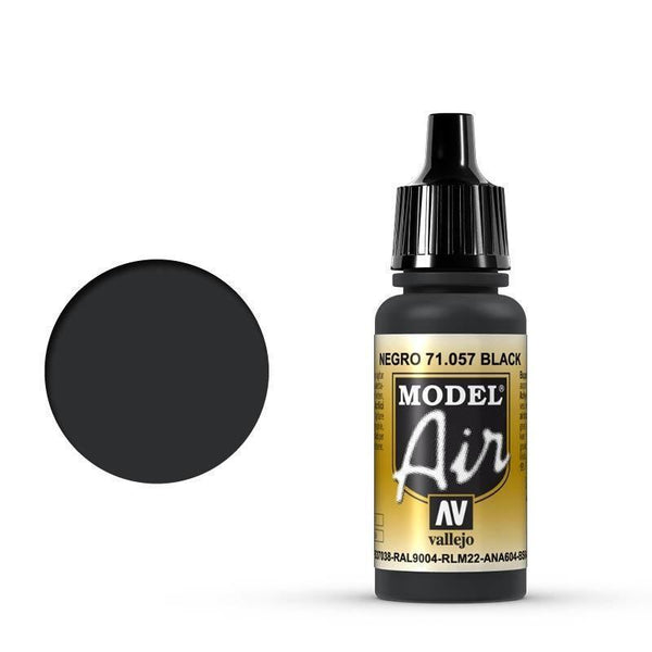 Vallejo 71057 Model Air Black 17 ml Acrylic Airbrush Paint - Gap Games