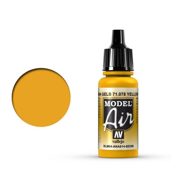 Vallejo 71078 Model Air Yellow RLM04 17 ml Acrylic Airbrush Paint - Gap Games