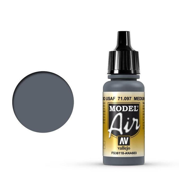 Vallejo 71097 Model Air Medium Gunship Gray 17 ml Acrylic Airbrush Paint - Gap Games