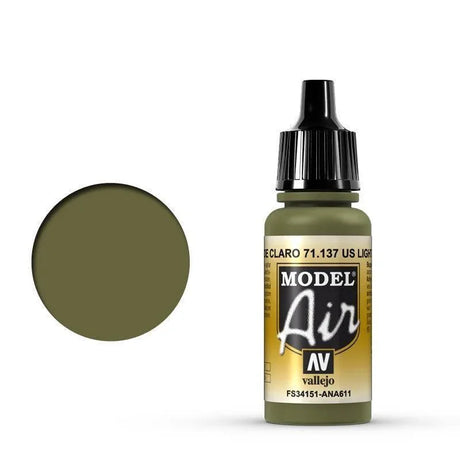Vallejo 71137 Model Air US Light Green 17 ml Acrylic Airbrush Paint - Gap Games