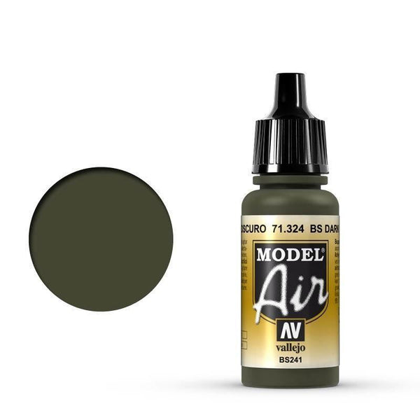 Vallejo 71324 Model Air BS Dark Green 17 ml Acrylic Airbrush Paint - Gap Games