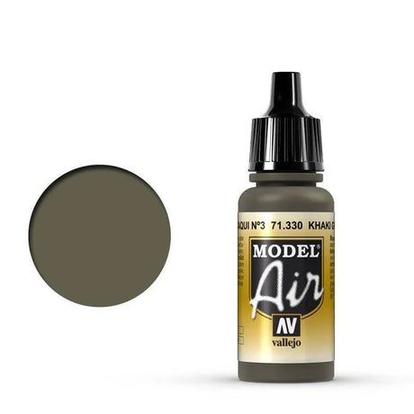 Vallejo 71330 Model Air Khaki Green No. 3 17 ml Acrylic Airbrush Paint - Gap Games