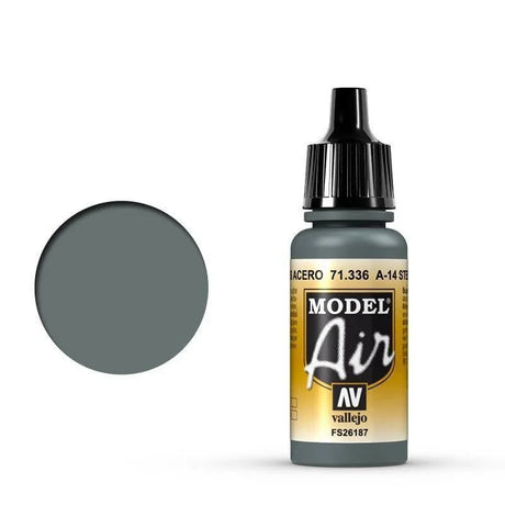 Vallejo 71336 Model Air A-14 Steel Grey 17ml Acrylic Airbrush Paint - Gap Games