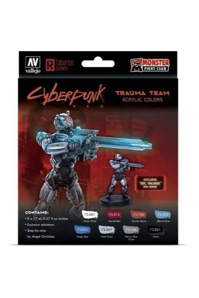 Vallejo 72310 Game Colour Cyberpunk Trauma Team 8 Colour Acrylic Paint Set w/ Doc. Salvage miniature - Gap Games