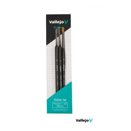 Vallejo Starter Set (Sizes 3/0, 1 Triangular Handle & Flat No. 4) Paint Brush Set - Gap Games
