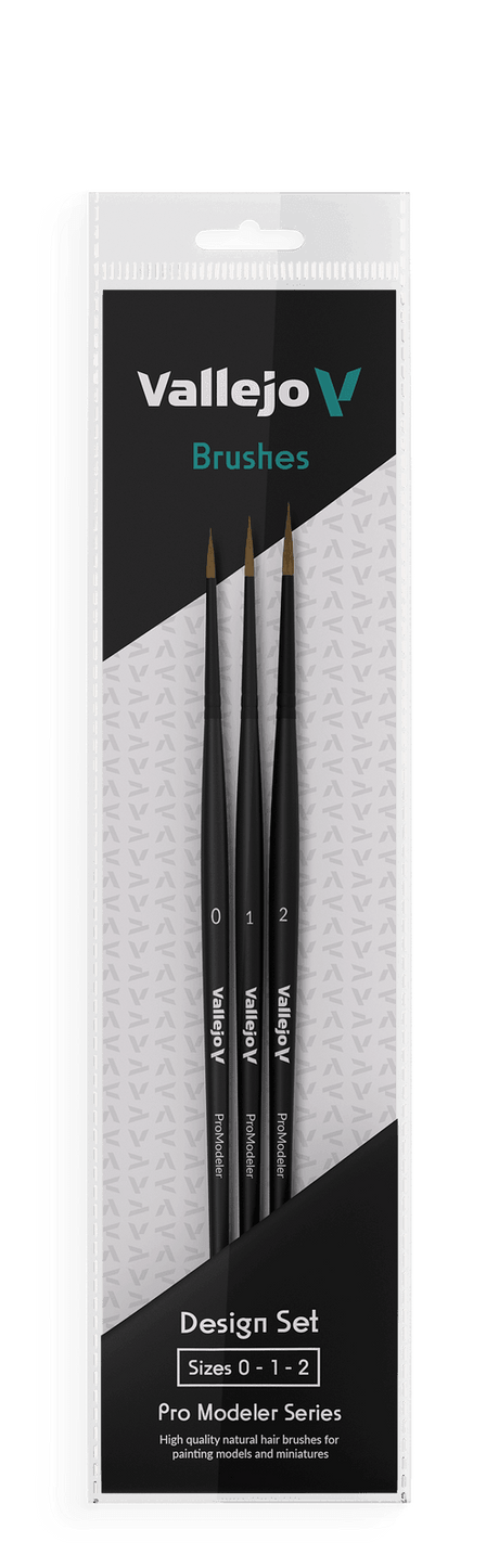 Vallejo Brushes - Pro Modeler - Design Set - Natural Hair (Sizes 0, 1 & 2) - Gap Games