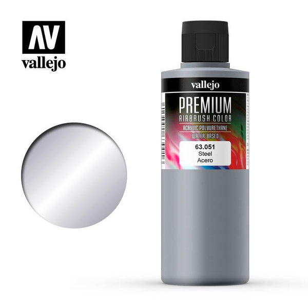 Vallejo Premium Colour - Pearl & Metallics Steel 200ml - Gap Games