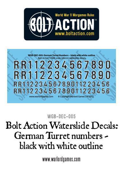 Bolt Action: German Turret numbers - black with white outline decal sheet