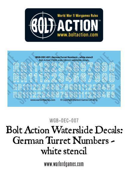 Bolt Action German Turret Numbers - white stencil decal sheet