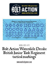 Bolt Action: British Junior Tank Regiment tactical markings decal sheet