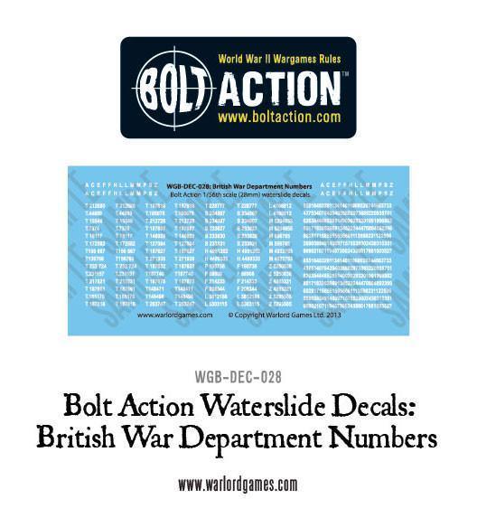 Bolt Action: British War Department numbers decals