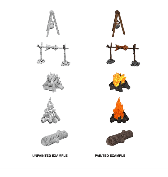 WizKids Deep Cuts Unpainted Miniatures Camp Fire & Sitting Log - Gap Games